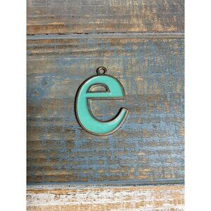 Turquoise "E" Monogram Pendant Keychain Charm Metal & Enamel Jewelry
